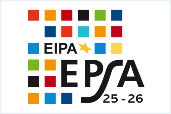 Sujet aus farbigen Quadraten mit Text: EIPA EPSA 25-26