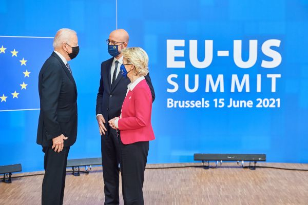 Präsident der Vereinigten Staaten Joe Biden, Präsident des Europäischen Rates Charles Michel, Präsidentin der Europäischen Kommission Ursula von der Leyen