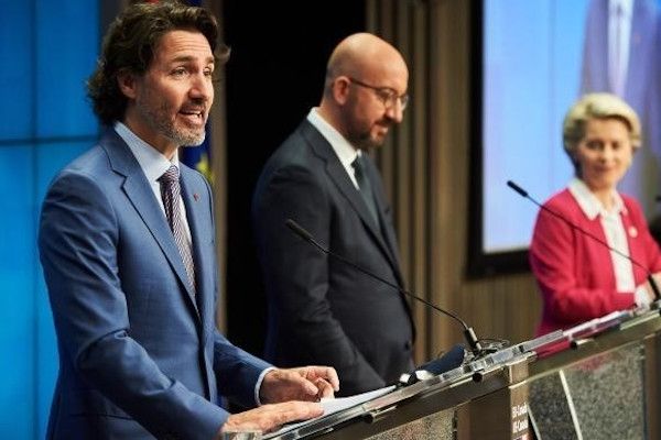Justin Trudeau, Charles Michel, Ursula von der Leyen