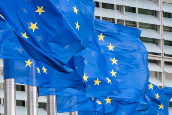 flags and Berlaymont Building