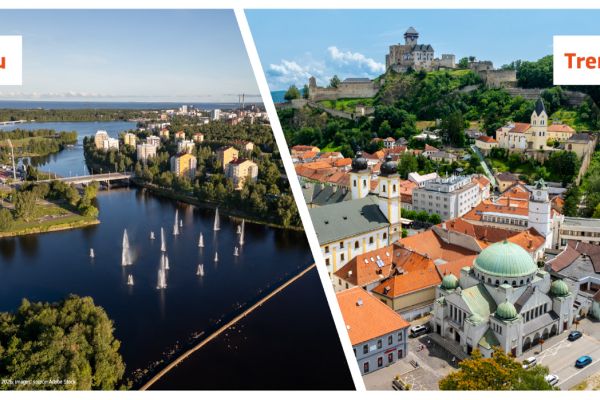Stadtansichten von Oulu in Finnland und Trenčín in der Slowakei, den Kulturhauptstädten Europas 2026