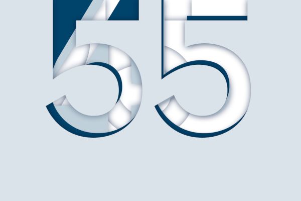 Die Zahl 55 auf blauem Hintergrund
