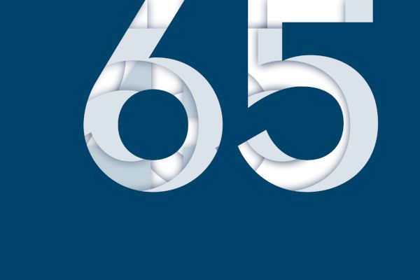 Die Zahl 65 auf blauem Hintergrund