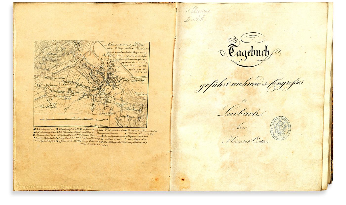 Front page of the diary kept by Heinrich Costa during the 1821 Congress of Laibach