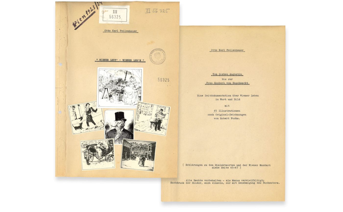 Cover and first page of the historical portrayal "Wiener Leut' – Wiener Leb'n" with the note "Wien 1923/24" on the cover.