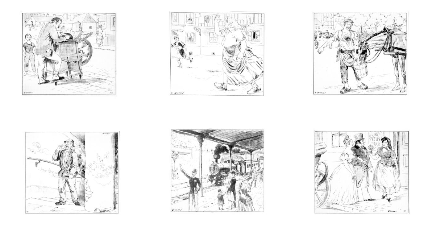 Illustrations depicting everyday life in Vienna at the turn of the 19th century