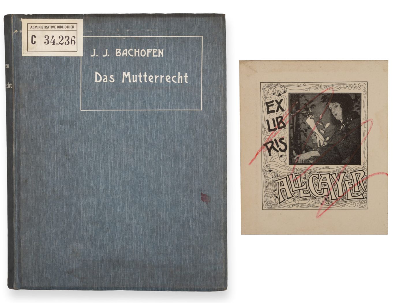 Book with grey cover and Bookplate by Dr. Raoul Allgayer