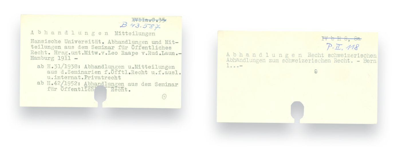 Catalogue card from the catalogue revision