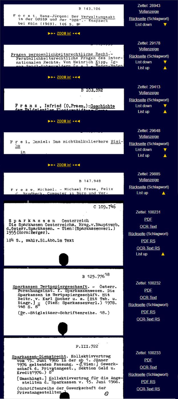 Screenshot: directory of library holdings before 1945 and from 1945 to 2000