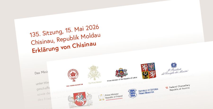 Abbildung: Ausschnitt aus der Erklärung und Staatswappen der Signatarstaaten