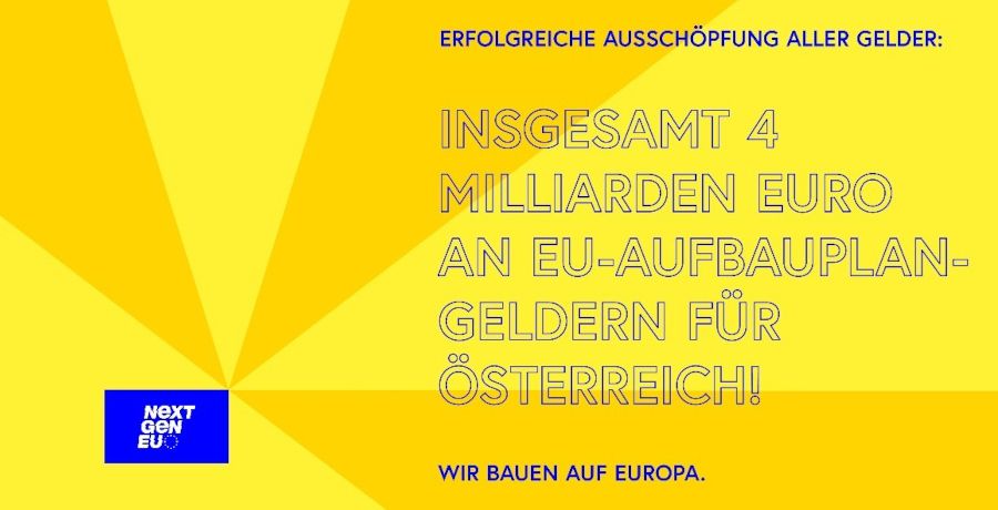 Sujet: Erfolgreiche Ausschöpfung aller Gelder: Insgesamt 4 Milliarden Euro an EU-Aufbauplan-Geldern für Österreich!