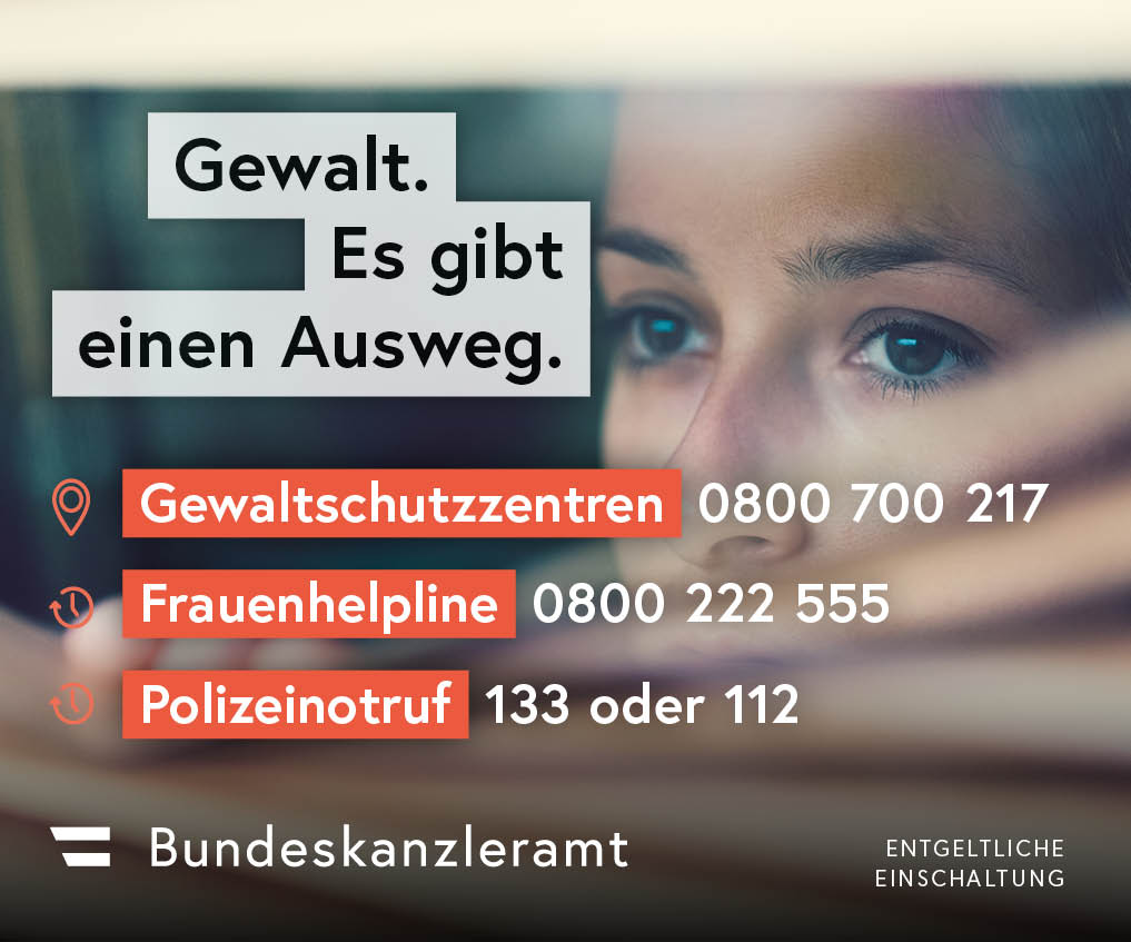 Sujet "Gewalt. Es gibt einen Ausweg." zur Inseratschaltung der Kampagne Informationsoffensive Gewalt gegen Frauen