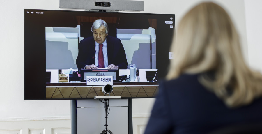 Am 13. September 2021 nahm BM Raab an der UNO-Geberkonferenz für Afghanistan teil. Im Bild mit UN Generalsekretär Antonio Guterres.