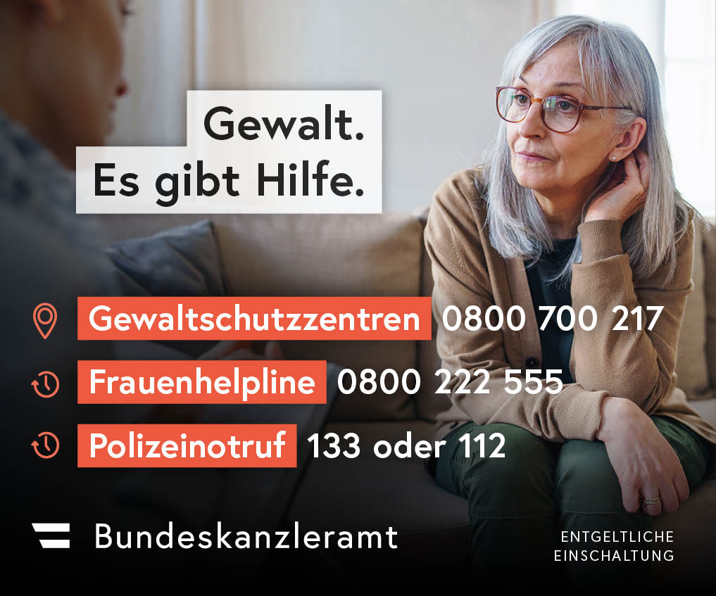 Sujet "Gewalt. Es gibt Hilfe." zur Inseratschaltung der Kampagne Informationsoffensive Gewalt gegen Frauen