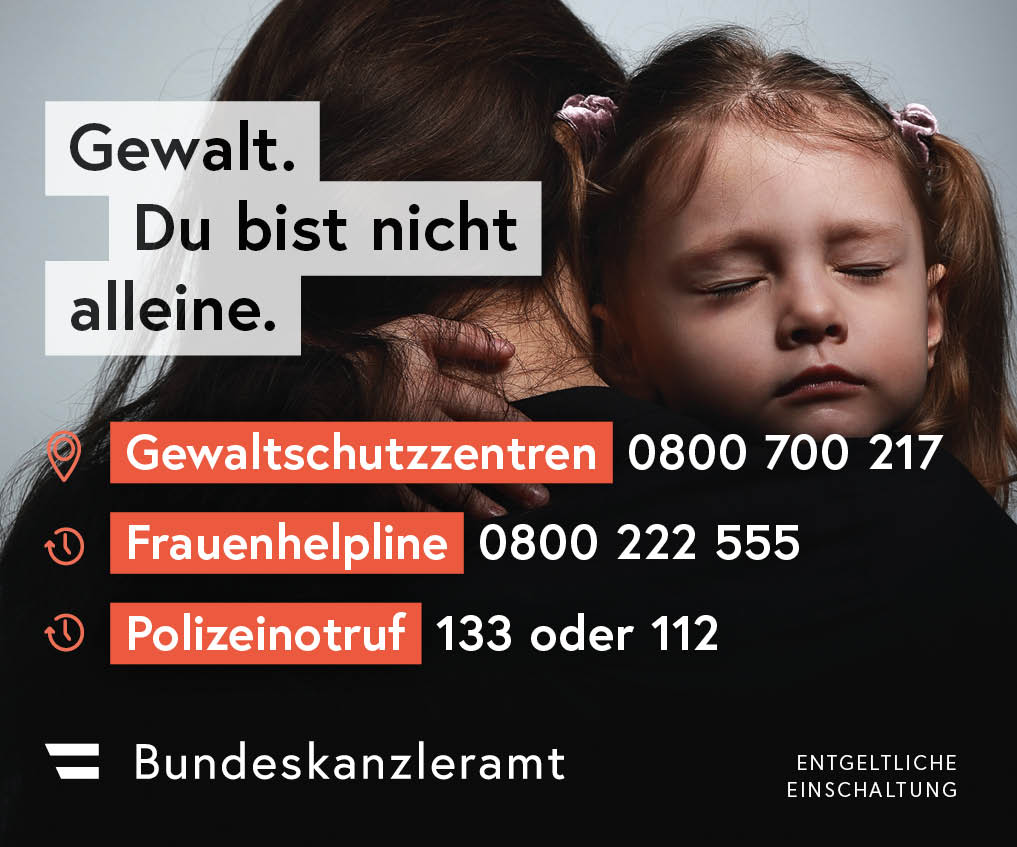 Sujet "Gewalt. Du bist nicht alleine." zur Inseratschaltung der Kampagne Informationsoffensive Gewalt gegen Frauen