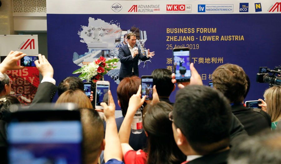 Bundeskanzler Sebastian Kurz beim "Business Forum Zhejiang - Lower Austria"