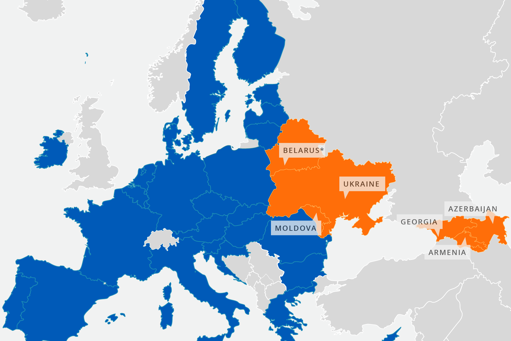 Landkarte Europa und östliche Partnerländer, Grafik: Europäische Union 2021