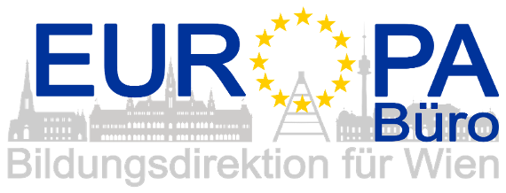 Logo Bildungsdirektion Wien, Europabüro: Strichgrafik Shiloutte von Wien