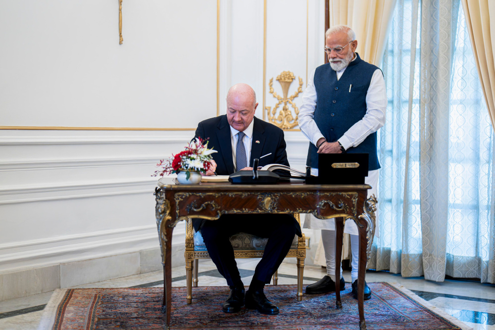 Bundeskanzler Christian Stocker und der Premierminister Indiens Narendra Modi