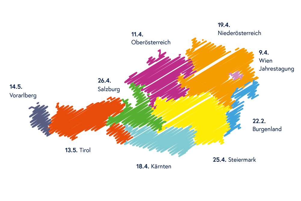 Bild: Landkarte der Informationstour im Vorfeld der Wahlen zum Europäischen Parlament mit den einzelnen Tourstationen in jedem Bundesland